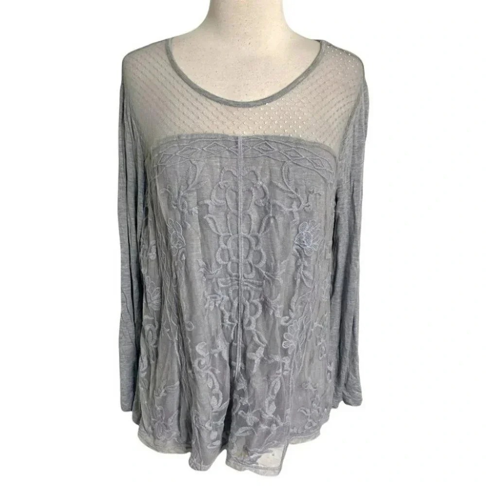 Est. 1946 L gray lace front long sleeve top retro fairycore whimsigoth